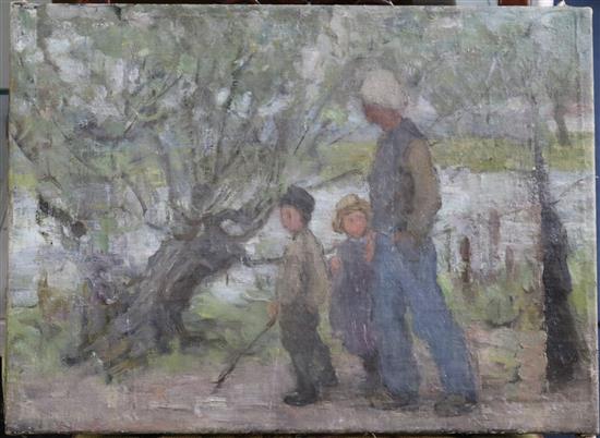 Dutch School c.1900 Figures alongside canals 15 x 20.5in. & 8 x 11.5in., unframed